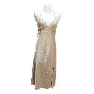Satin Chemise Slip Dress Gown Maxi L Champagne